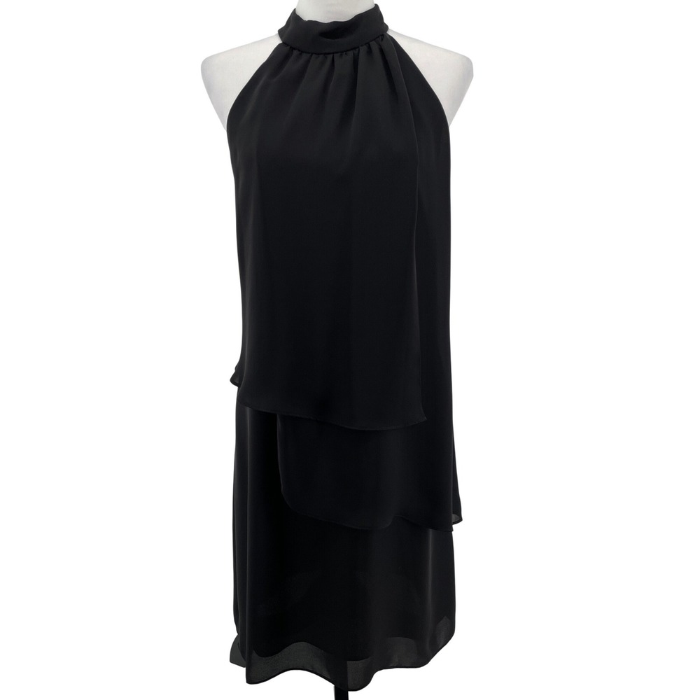 Laundry by Shelli Segal Tiered Halter Dress Womens 10 Black Layered Shift‎ LBD